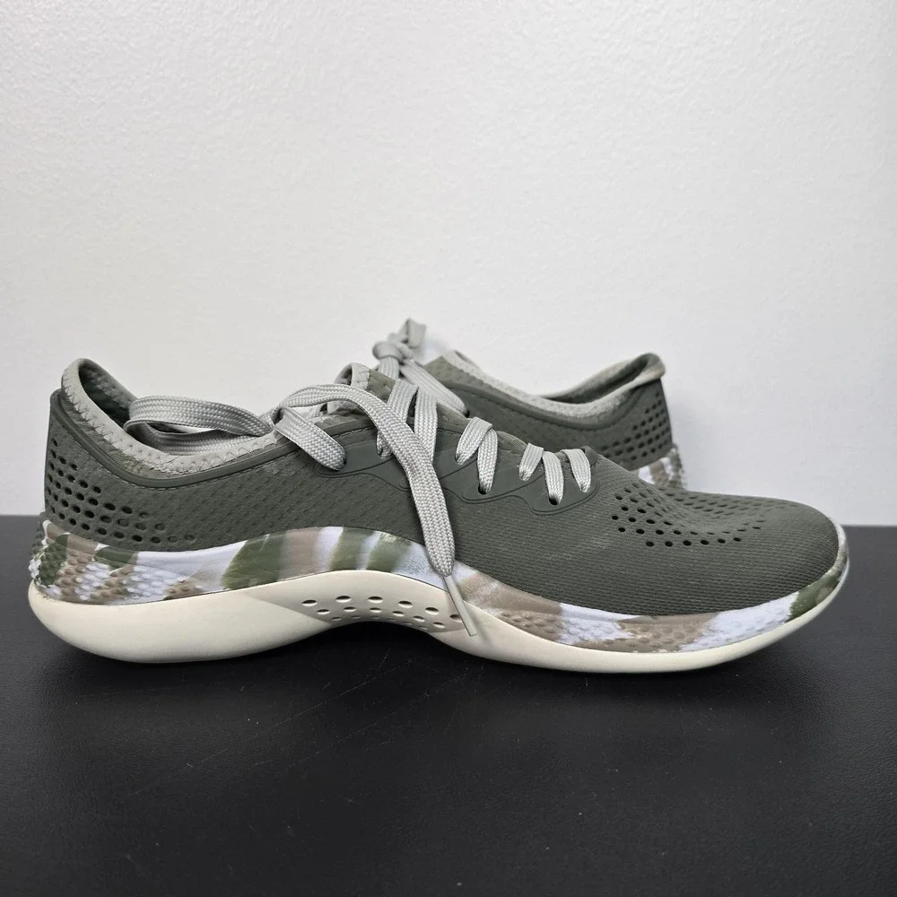 Crocs Shoes Mens 9 Green Camo LiteRide 360 Marbled Pacer Boat Beach Fishing